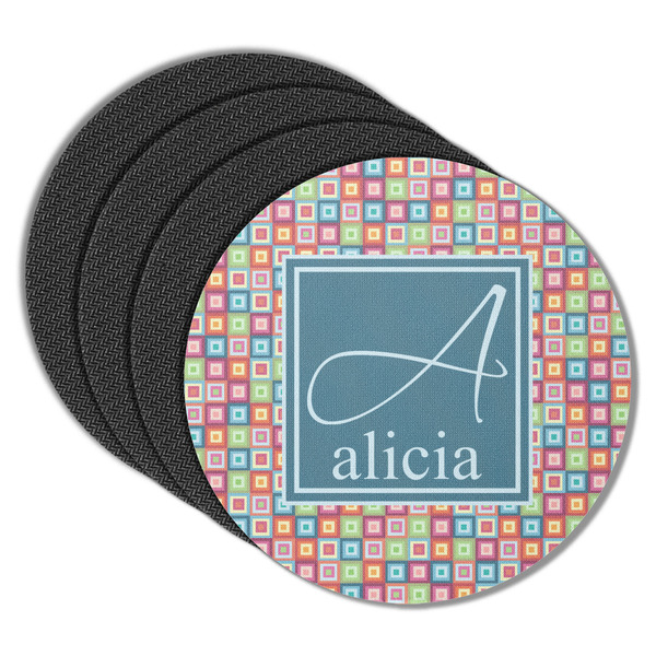 Custom Retro Squares Round Rubber Backed Coasters - Set of 4 (Personalized)