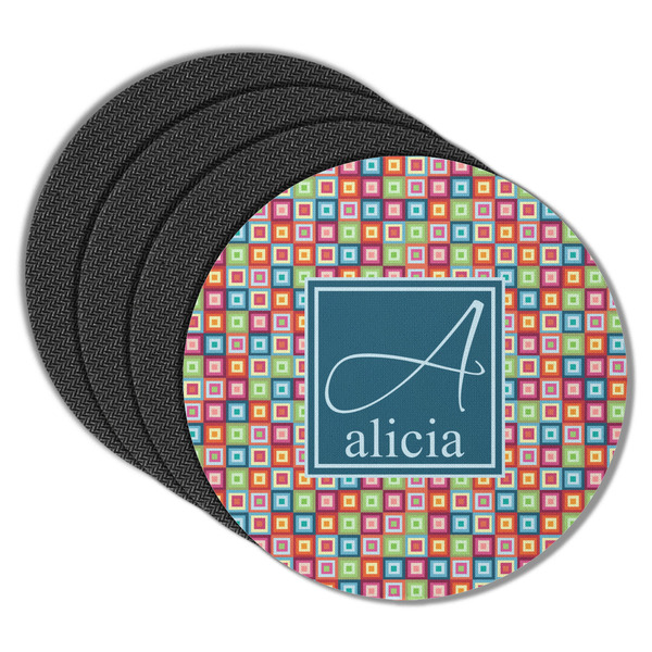 Retro Squares Round Coaster Rubber Back - Main