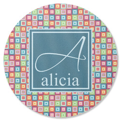 Retro Squares Round Rubber Backed Coaster (Personalized)