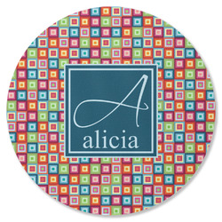 Retro Squares Round Rubber Backed Coaster (Personalized)