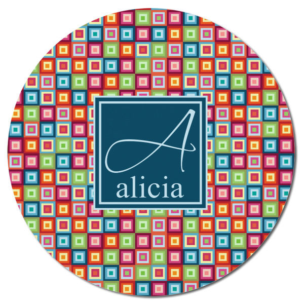 Retro Squares Round Fridge Magnet - FRONT