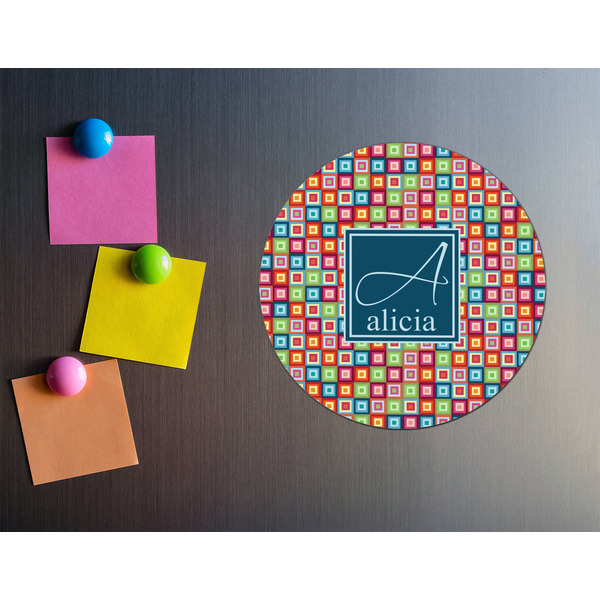 Retro Squares Round Fridge Magnet - LIFESTYLE