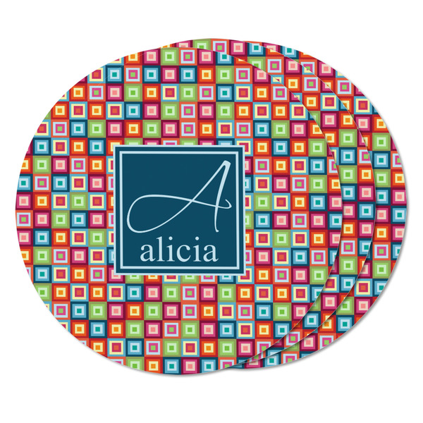 Retro Squares Round Fridge Magnet - THREE