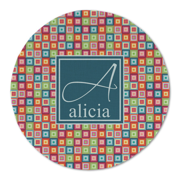 Retro Squares Round Linen Placemats - FRONT (Double Sided)