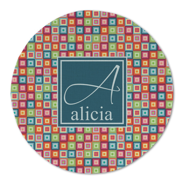 Custom Retro Squares Round Linen Placemat - Single Sided (Personalized)