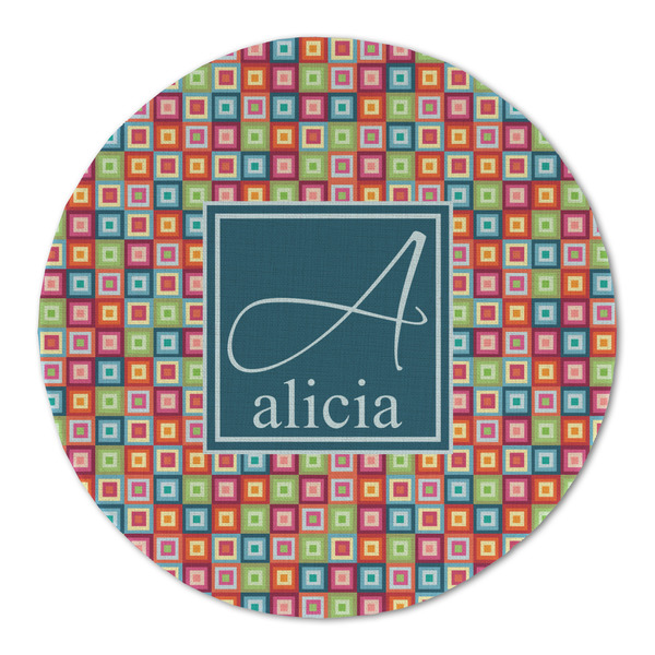 Custom Retro Squares Round Linen Placemat (Personalized)