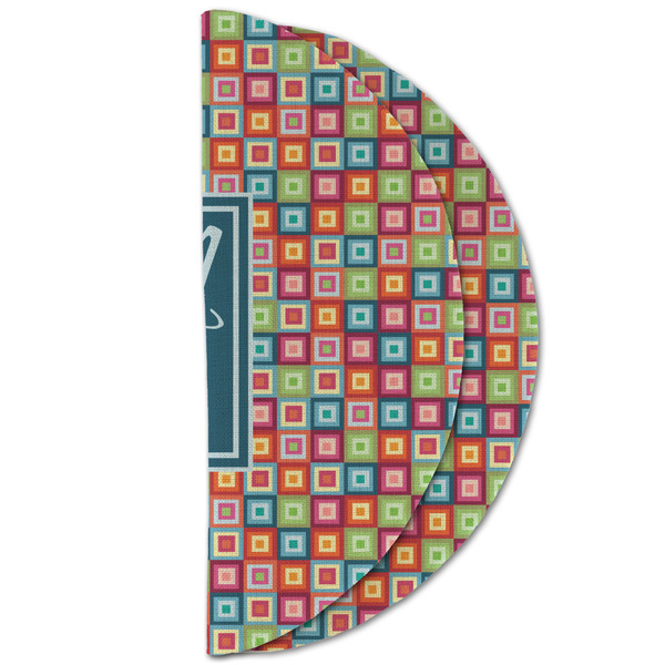 Retro Squares Round Linen Placemats - HALF FOLDED (double sided)