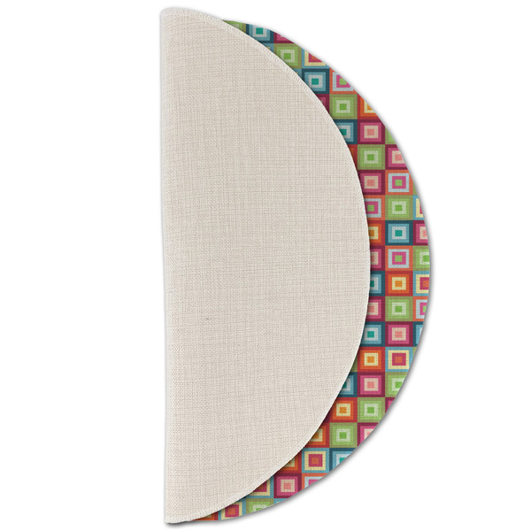 Retro Squares Round Linen Placemats - HALF FOLDED (single sided)