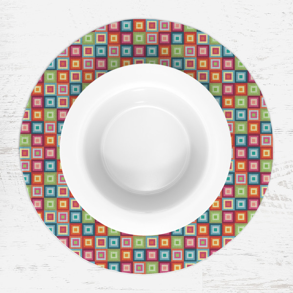 Retro Squares Round Linen Placemats - LIFESTYLE (single)