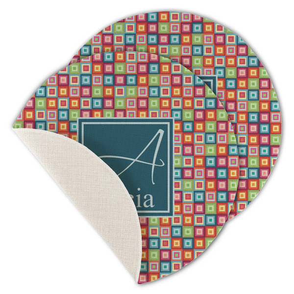 Custom Retro Squares Round Linen Placemat - Single Sided - Set of 4 (Personalized)