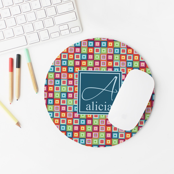 Retro Squares Round Mousepad - LIFESTYLE 2