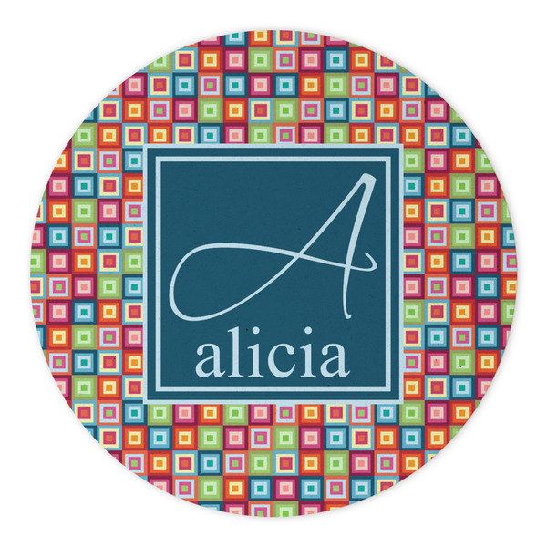 Retro Squares Round Paper Coaster - Approval