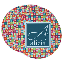 Retro Squares Round Paper Coasters w/ Name and Initial
