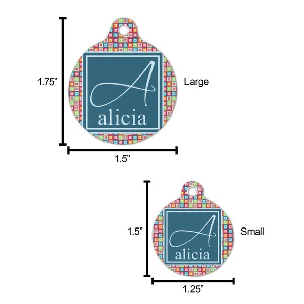 Retro Squares Round Pet ID Tag - Large - Comparison Scale