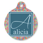 Retro Squares Round Pet ID Tag - Large (Personalized)