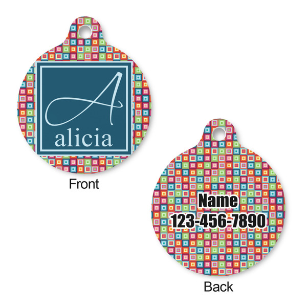 Retro Squares Round Pet Tag - Front & Back
