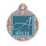 Retro Squares Round Pet ID Tag - Small (Personalized)
