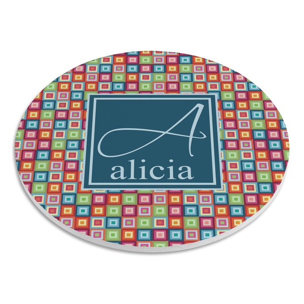 Retro Squares Round Stone Trivet - Angle View