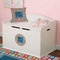 Retro Squares Round Wall Decal on Toy Chest