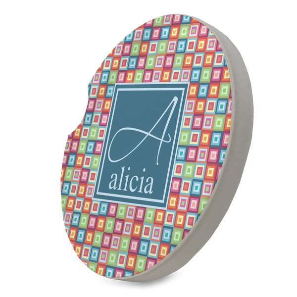 Retro Squares Sandstone Car Coaster - STANDING ANGLE