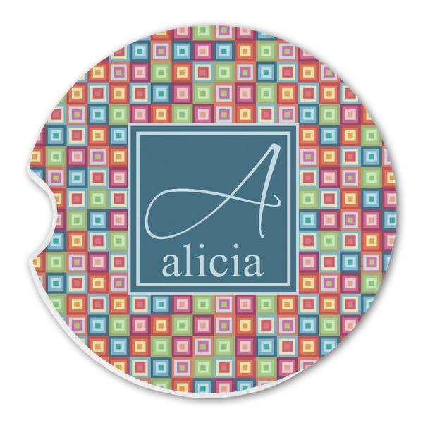 Retro Squares Sandstone Car Coaster - Single