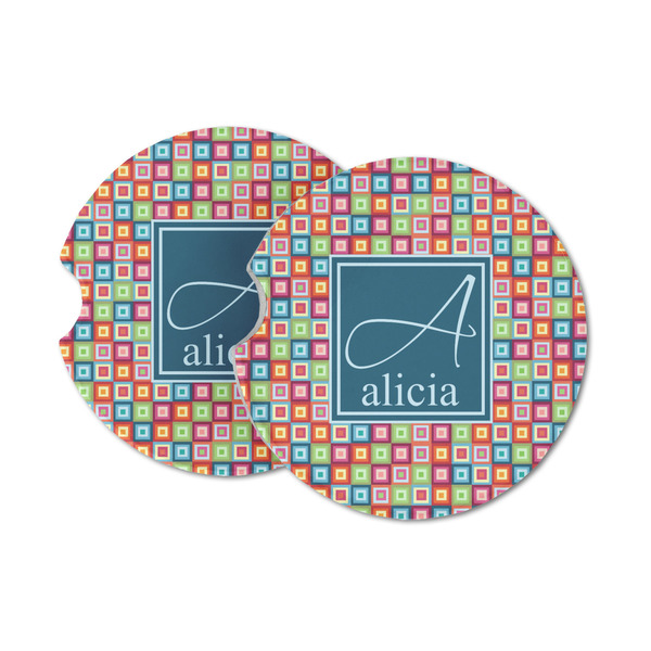 Custom Retro Squares Sandstone Car Coasters (Personalized)