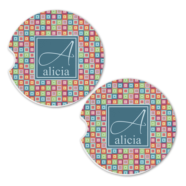 Retro Squares Sandstone Car Coasters - Set of 2