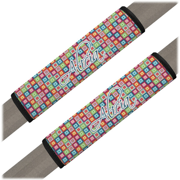 Custom Retro Squares Seat Belt Covers (Set of 2) (Personalized)