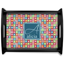 Retro Squares Black Wooden Tray - Large (Personalized)