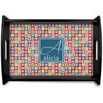 Retro Squares Black Wooden Tray - Small (Personalized)