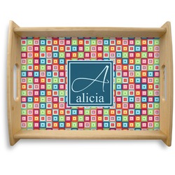 Retro Squares Natural Wooden Tray - Large (Personalized)
