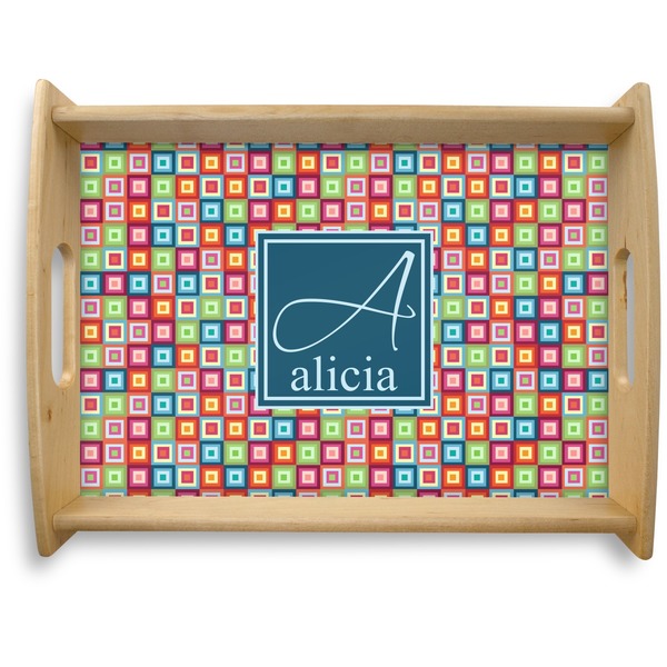 Custom Retro Squares Natural Wooden Tray - Large (Personalized)