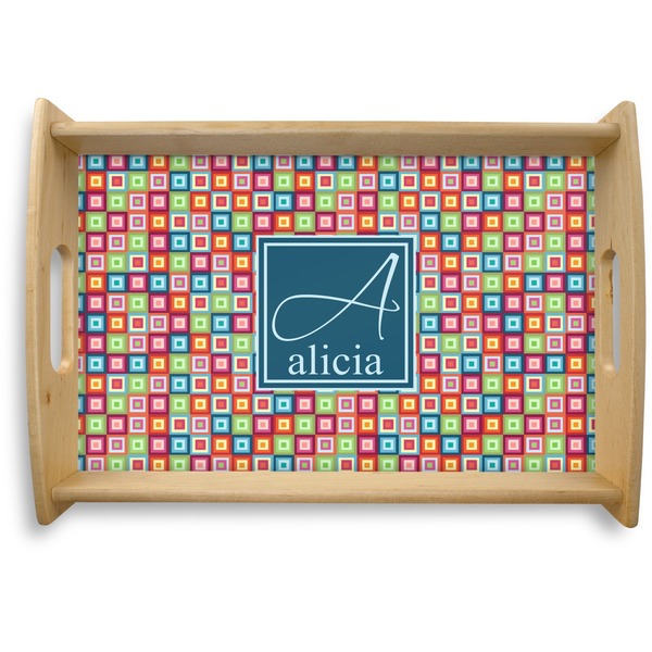 Custom Retro Squares Natural Wooden Tray - Small (Personalized)