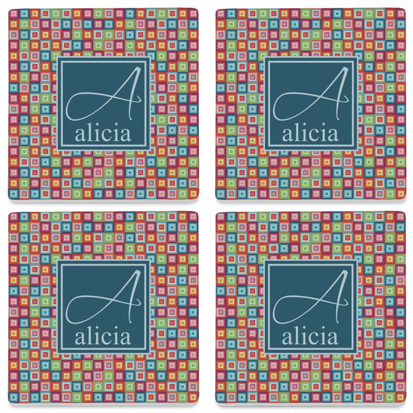 Retro Squares Set of 4 Sandstone Coasters - See All 4 View