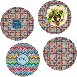 Retro Squares Set of 4 Glass Lunch / Dinner Plate 10" (Personalized)