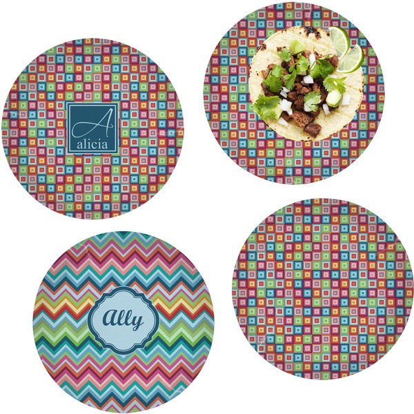 Custom Retro Squares Set of 4 Glass Lunch / Dinner Plate 10" (Personalized)