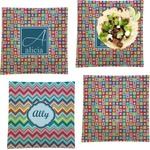 Retro Squares Set of 4 Glass Square Lunch / Dinner Plate 9.5" (Personalized)