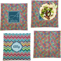 Retro Squares Set of 4 Glass Square Lunch / Dinner Plate 9.5" (Personalized)