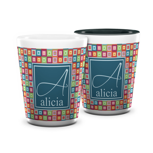 Custom Retro Squares Ceramic Shot Glass - 1.5 oz (Personalized)