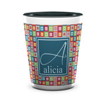 Retro Squares Ceramic Shot Glass - 1.5 oz - Two Tone - Set of 4 (Personalized)