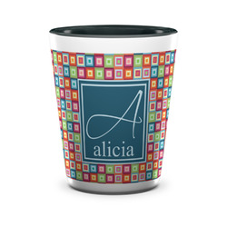 Retro Squares Ceramic Shot Glass - 1.5 oz - Two Tone - Set of 4 (Personalized)