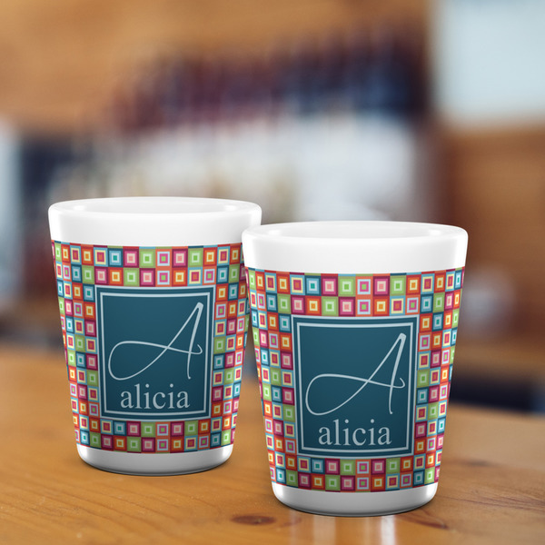 Retro Squares Shot Glass - White - LIFESTYLE