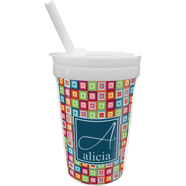 Custom Retro Squares Sippy Cup with Straw (Personalized)