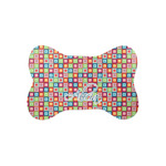 Retro Squares Bone Shaped Dog Food Mat (Small) (Personalized)