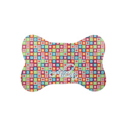 Retro Squares Bone Shaped Dog Food Mat (Small) (Personalized)
