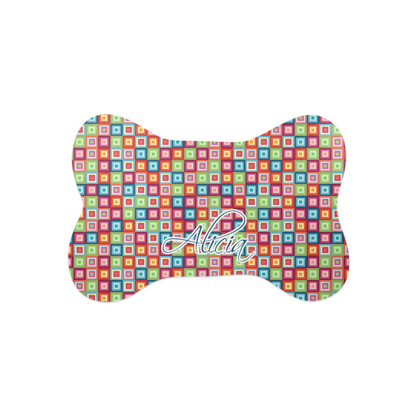 Custom Retro Squares Bone Shaped Dog Food Mat (Small) (Personalized)