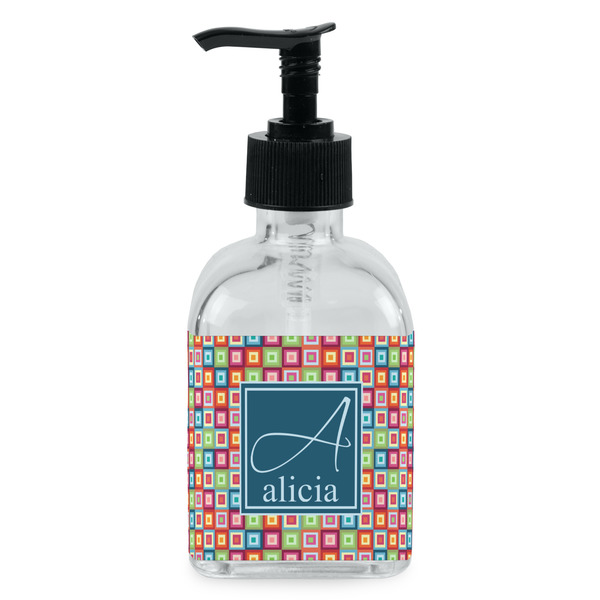 Custom Retro Squares Glass Soap & Lotion Bottle - Single Bottle (Personalized)
