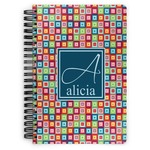 Retro Squares Spiral Notebook - 7x10 w/ Name and Initial
