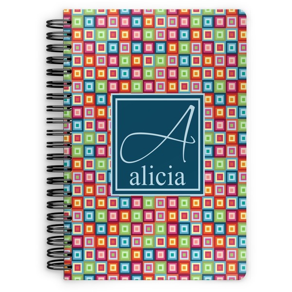 Custom Retro Squares Spiral Notebook - 7x10 w/ Name and Initial