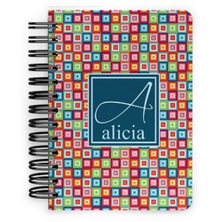 Retro Squares Spiral Notebook - 5x7 w/ Name and Initial